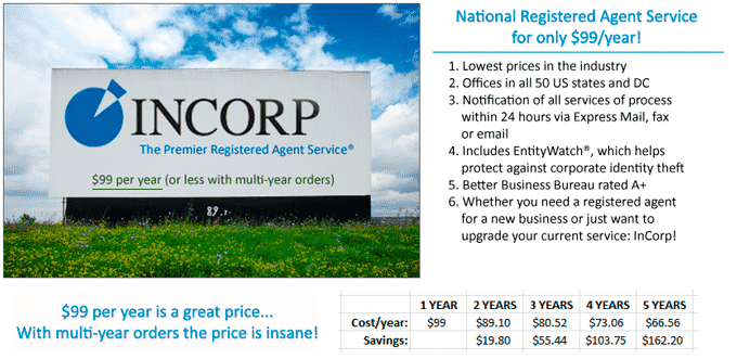InCorp Registered Agent price
